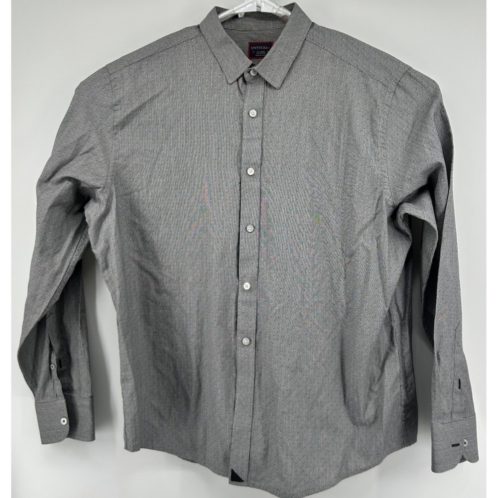 Untuckit Long Sleeve Button Down Cotton Shirt Gray Men's Size XL
